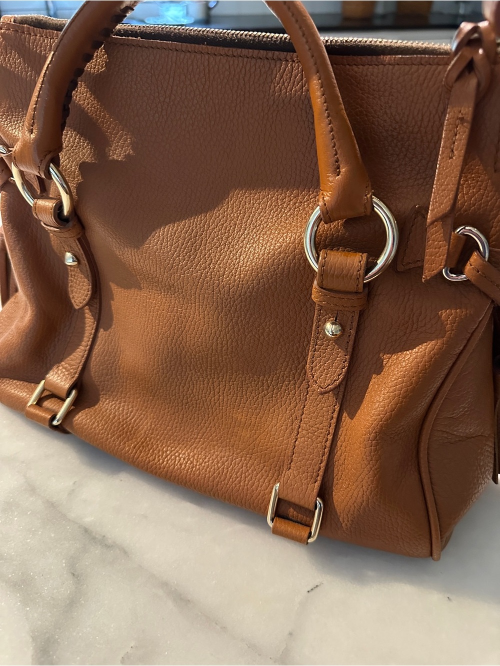 Dooney & Bourke AWL British Tan Leather Satchel - Picture 7 of 12